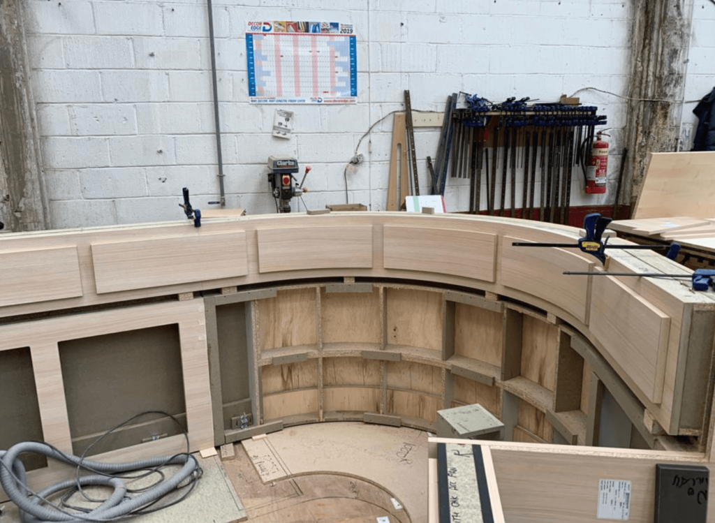 Rear of the curved desk mid production
