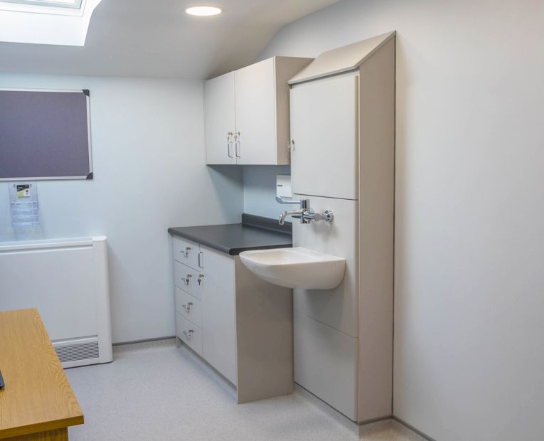 Wide shot of clinical furniture