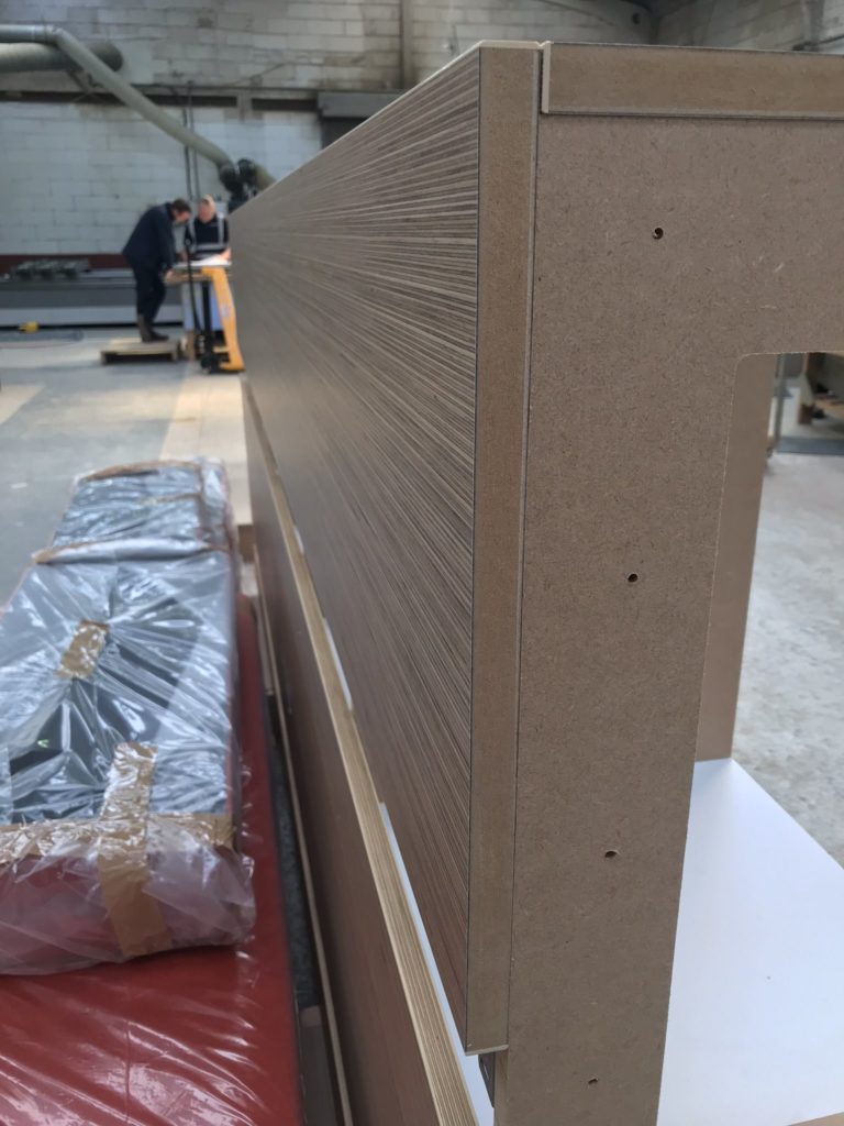 Side view of the bespoke seating in production