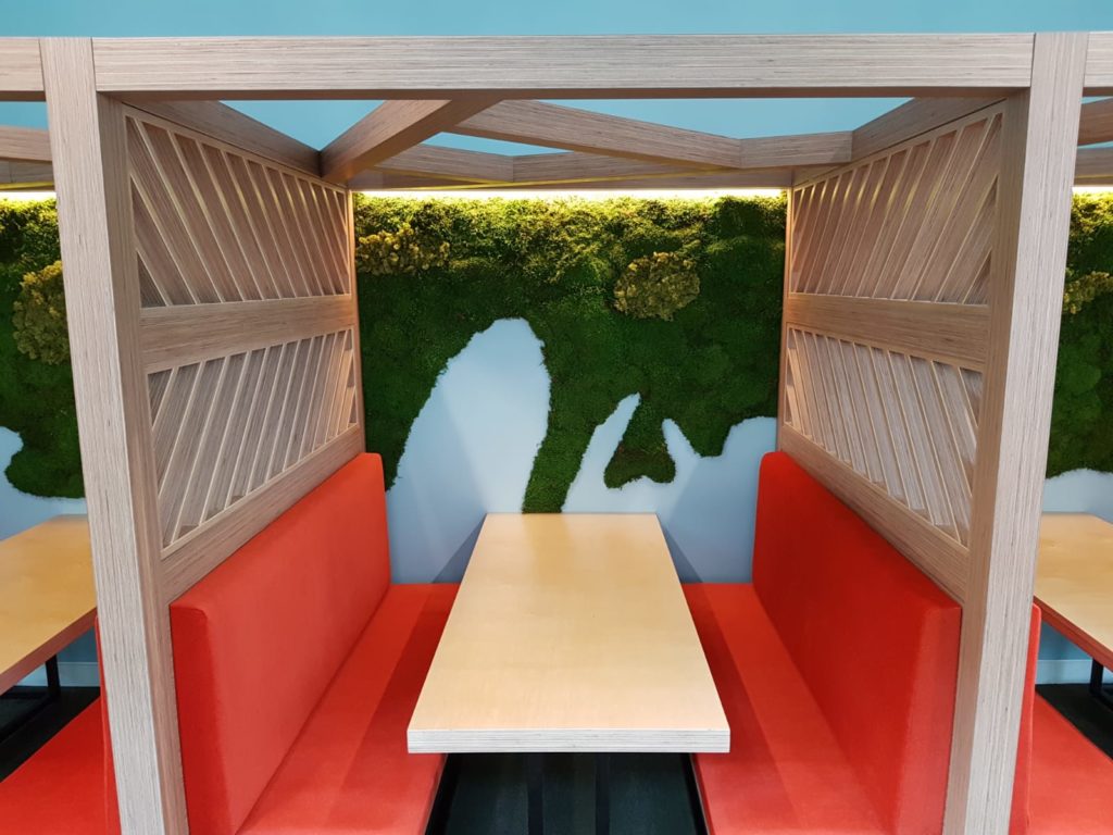 View of the seating area for the bespoke office zoning in Manchester
