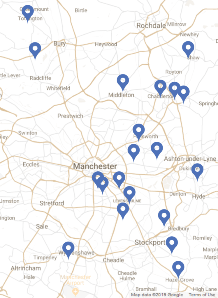 Map showing the locations of our work for the NHS Capital Services projects