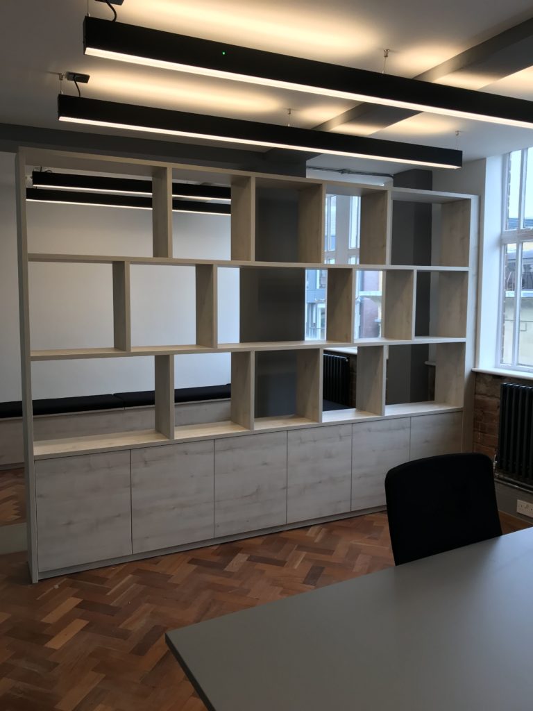New shelving & bench seating area for the brook house origin office space