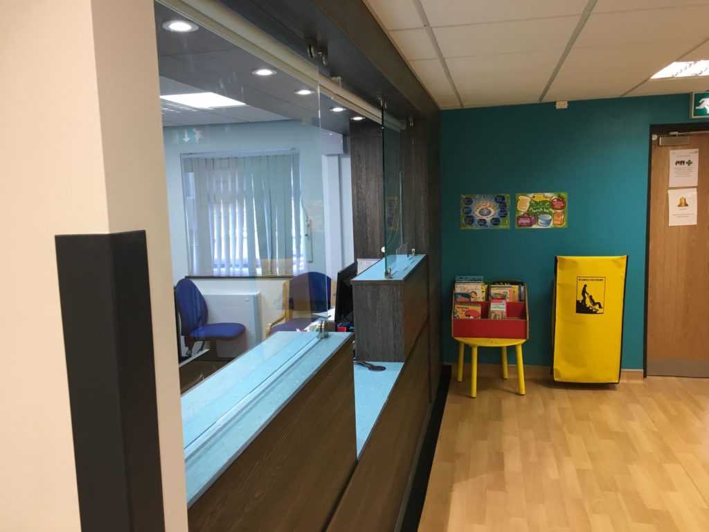 Side image of the moss side bespoke reception counter